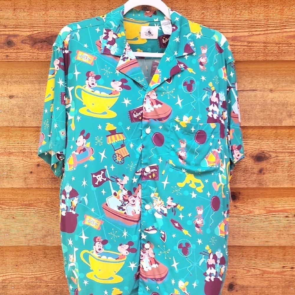 Disney Teal Mickey Mouse Casual Button Down Shirt